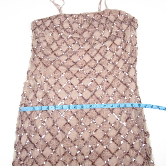 Anthropologie Let Me Be Checked Shine Dress Mauve Beaded Sequined - Large - Picture 6 of 11
